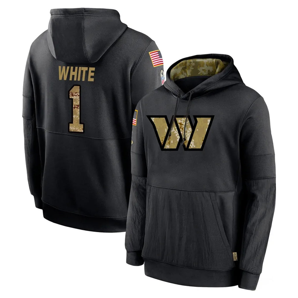 Seanshop W.Commanders #1 Rachaad White Player Black Salute to Service Performance Pullover Hoodies Home Game Stitched Jerseys