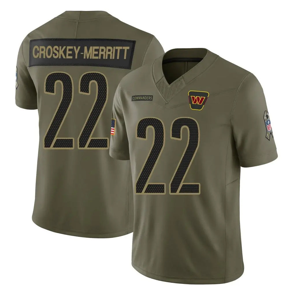 Seanshop W.Commanders #22 Jacory Croskey-Merritt Player Olive 2025 Salute To Service Limited Home Game Stitched Jerseys