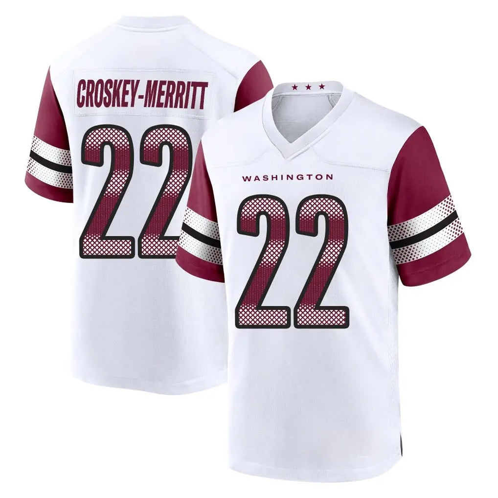 Seanshop W.Commanders #22 Jacory Croskey-Merritt Player White Game Home Stitched Jerseys