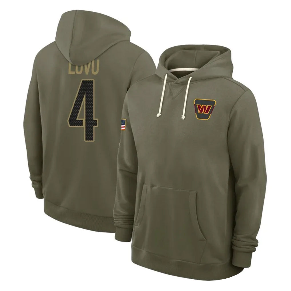 Seanshop W.Commanders #4 Frankie Luvu Player Olive Salute to Service Pullover Hoodies Limited Home Stitched Jerseys