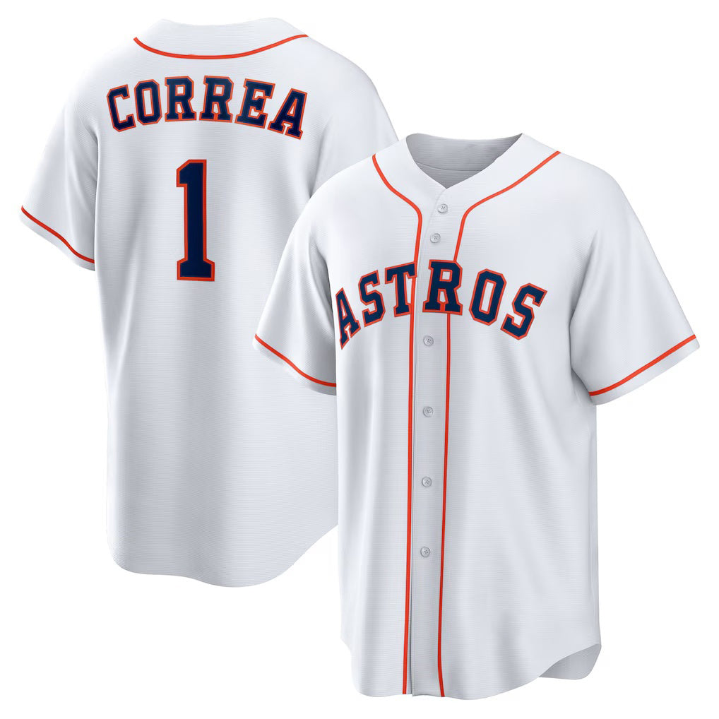 seanshop Houston Astros #1 Carlos Correa White  Home Replica Jersey