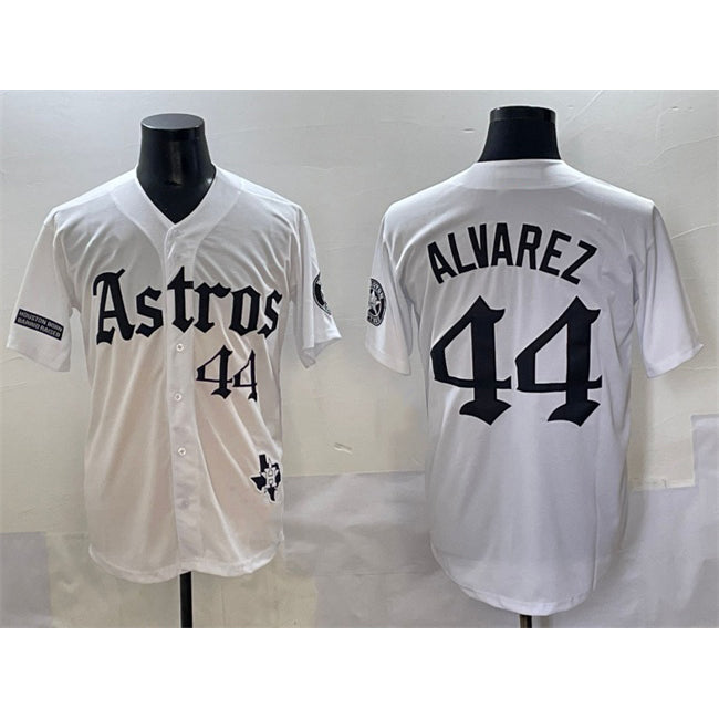 seanshop Houston Astros #44 Yordan Alvarez White  Gothic 'Houston Born Barrio Raised' Limited Stitched Jersey