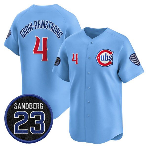seanshop  Chicago Cubs #4 Pete Crow-Armstrong Blue  'Ryne Sandberg Tribute' Vapor Limited V2 Stitched Jersey