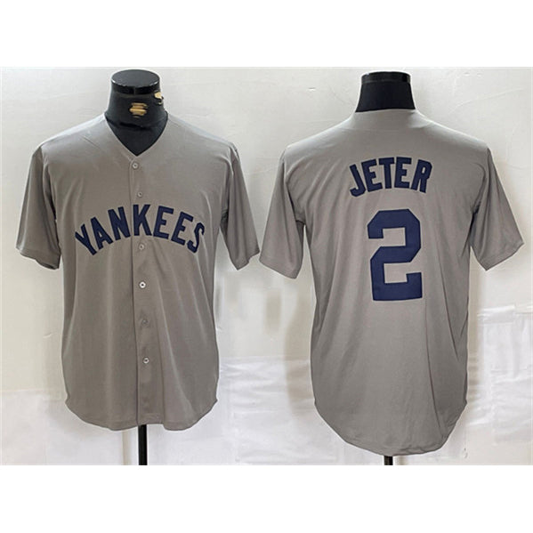 seanshop  New York Yankees #2 Derek Jeter Gray  Cool Base Stitched Jersey