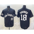 seanshop Los Angeles Dodgers #18 Yoshinobu Yamamoto Black  LA Gothic Style With 2025 World Series Champions Patch Limited Stitched Jersey
