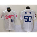 seanshop Los Angeles Dodgers #50 Mookie Betts White Pink  Vin & Kobe Patch Stitched Jerseys