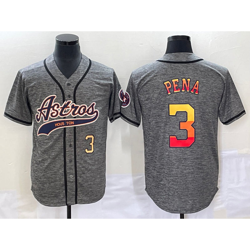 seanshop Houston Astros #3 Jeremy Pena Number Grey  Gridiron Cool Base Stitched Jersey