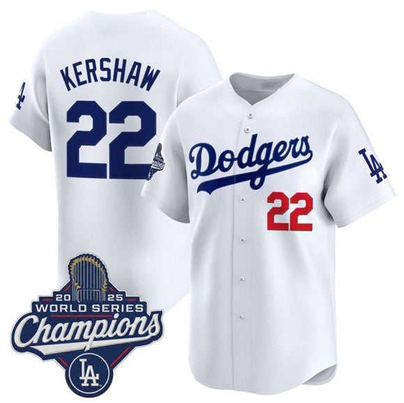 seanshop Los Angeles Dodgers #22 Clayton Kershaw White  2025 Champions Stitched Jersey