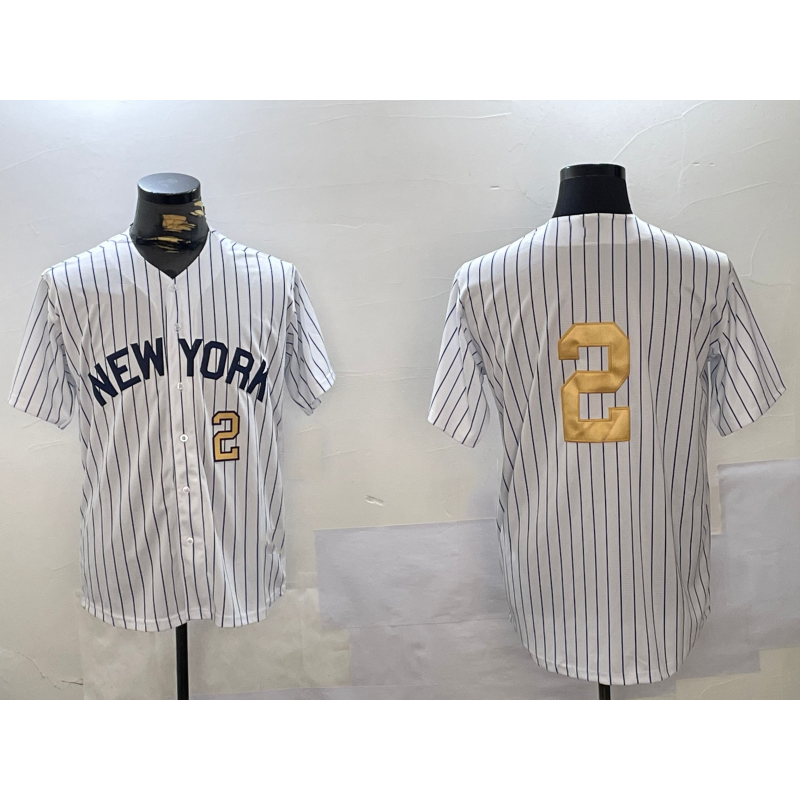seanshop  New York Yankees #2 Derek Jeter White  Pinstripe Without Name Fashion Cool Base Jerseys