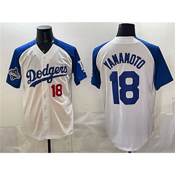 seanshop Los Angeles Dodgers #18 Yoshinobu Yamamoto White Royal  2025 World Series Limited Stitched Jersey