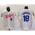 seanshop Los Angeles Dodgers #18 Yoshinobu Yamamoto White Pink  Vin & Kobe Patch Stitched Jersey 2