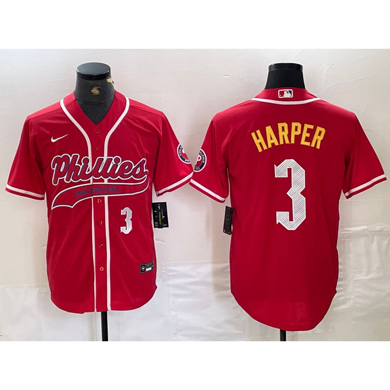 seanshop  Philadelphia Phillies #3 Bryce Harper Number Red  Cool Base Stitched Jerseys