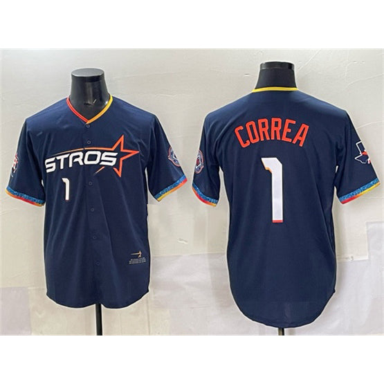 seanshop Houston Astros #1 Carlos Correa Navy  2025 City Connect With Texas Patch Limited Stitched Jersey