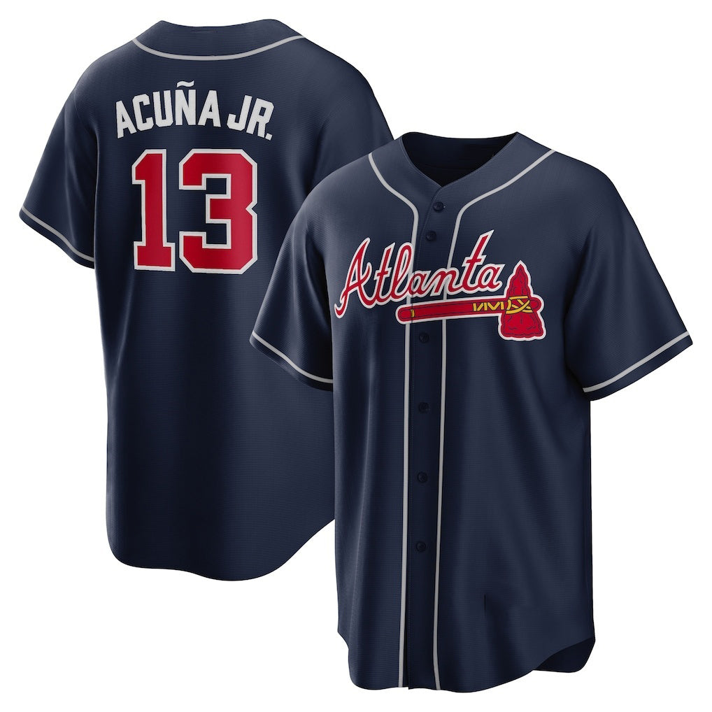 seanshop Atlanta Braves #13 Ronald Acuna Jr. Navy  Alternate Replica Player Name Jersey