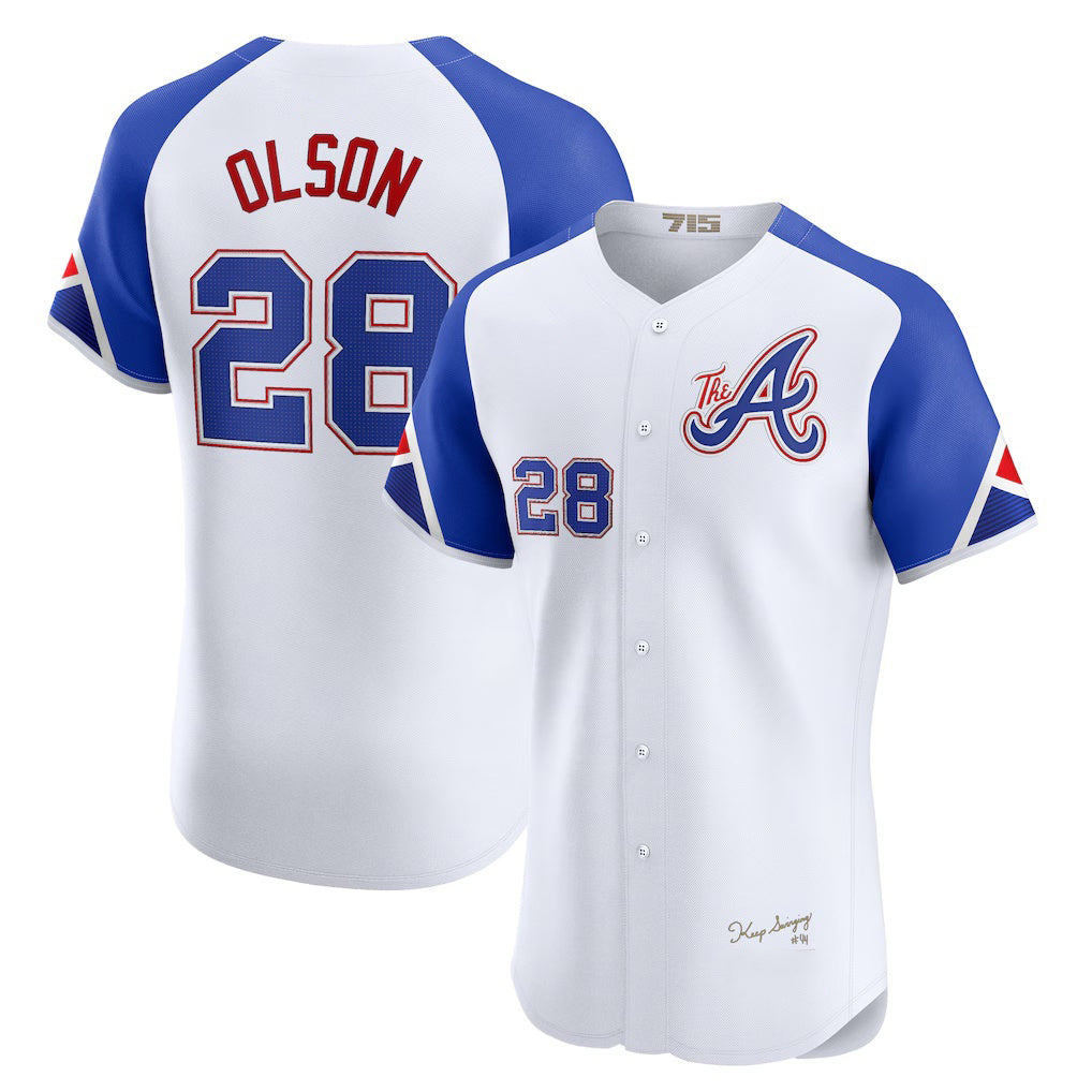 seanshop Atlanta Braves #28 Matt Olson White  City Connect Elite Jersey