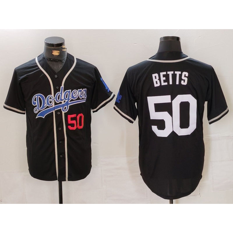 seanshop Los Angeles Dodgers #50 Mookie Betts Number Black  White Cool Base Stitched Jersey 2