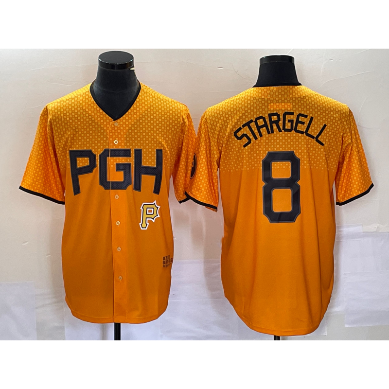 seanshop  Pittsburgh Pirates #8 Willie Stargell Gold  2023 City Connect Stitched Jersey 2