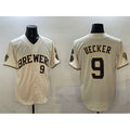 seanshop    Milwaukee Brewers #9 Bob Uecker Cream  With Home Patch Limited Stitched Baseball Jersey
