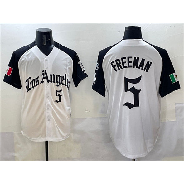 seanshop Los Angeles Dodgers #5 Freddie Freeman White Black  Mexico 2025 LA Gothic Style With Fernando Patch Vapor Premier Limited Stitched Jersey