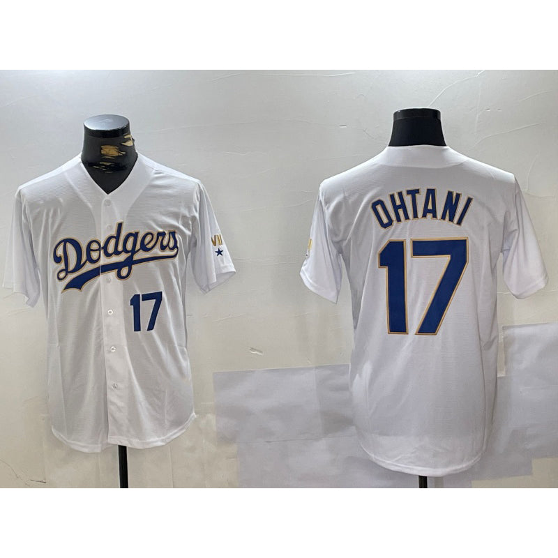 seanshop Los Angeles Dodgers #17 Shohei Ohtani Number White Gold  Championship Stitched Cool Base Jerseys