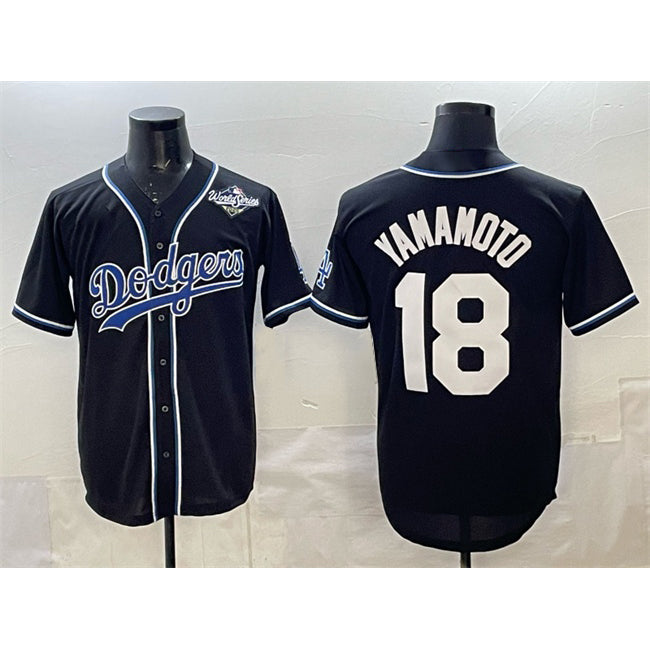 seanshop Los Angeles Dodgers #18 Yoshinobu Yamamoto Black  2025 World Series Cool Base Stitched Jersey