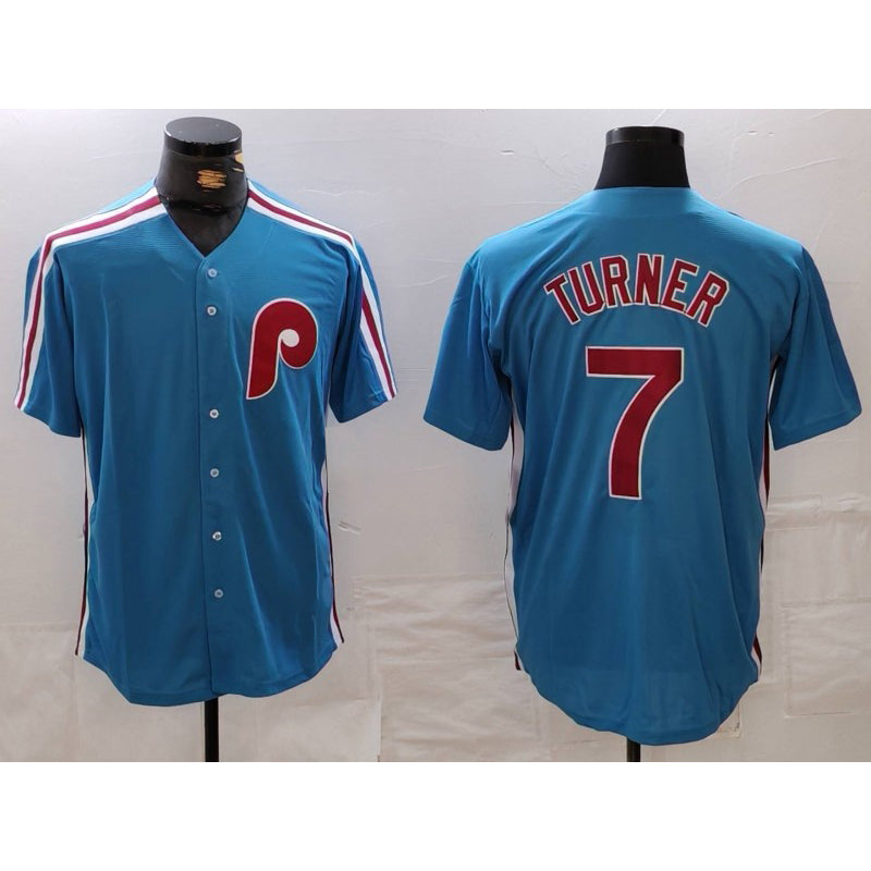 seanshop  Philadelphia Phillies #7 Trea Turner Blue  Cooperstown Throwback Cool Base Jersey