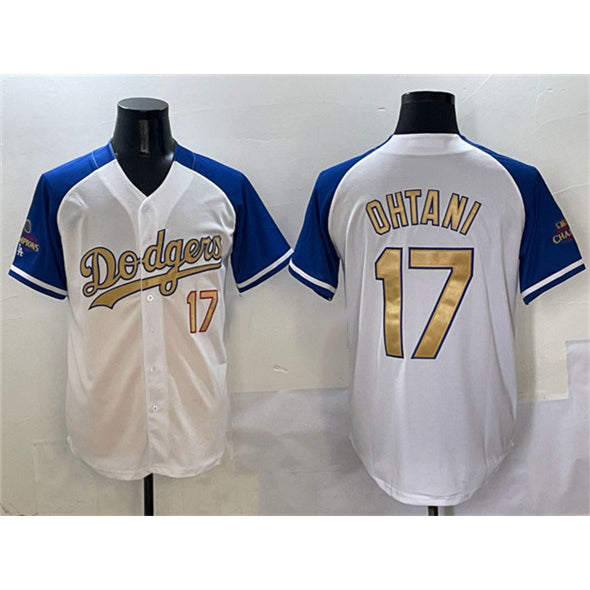 seanshop Los Angeles Dodgers #17 Shohei Ohtani White Royal Gold  2024 World Series Champions Vapor Limited Stitched Jersey