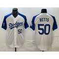 seanshop Los Angeles Dodgers #50 Mookie Betts Number White Blue  Fashion Stitched Cool Base Limited Jersey 2