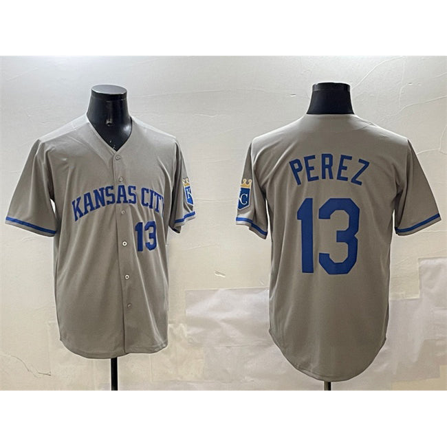 seanshop  Kansas City Royals #13 Salvador Perez Gray  2024 Away Limited Stitched Jersey