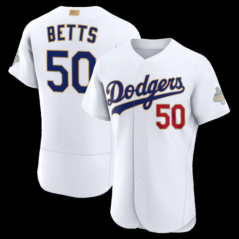 seanshop Los Angeles Dodgers #50 Mookie Betts White  2026 Gold Collection Authentic Jersey