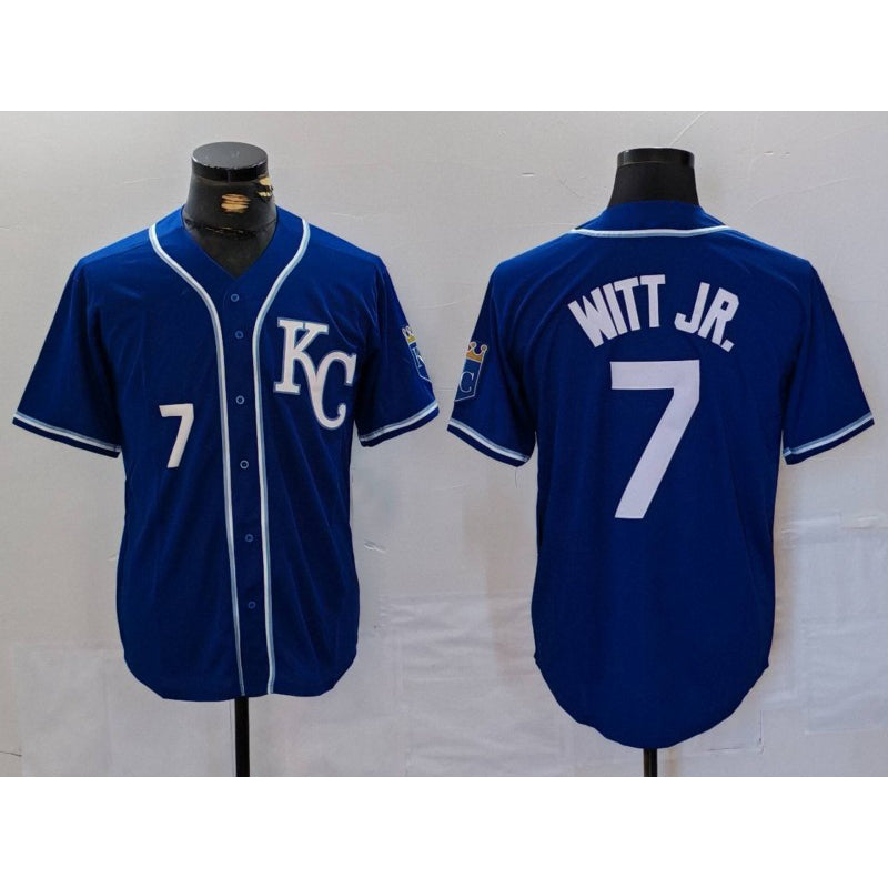 seanshop  Kansas City Royals #7 Bobby Witt Jr Number Royal  Cool Base Stitched Jersey