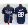 seanshop Detroit Tigers #28 Javier Baez Number Navy Blue  Cool Base Stitched Jersey
