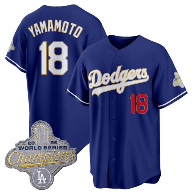 seanshop Los Angeles Dodgers #18 Yoshinobu Yamamoto Royal  2026 Alternate Gold Collection Stadium Stitched Jersey