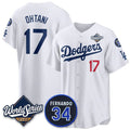 seanshop Los Angeles Dodgers #17 Shohei Ohtani White  2025 World Series With No. 34 Patch Limited Stitched Jersey
