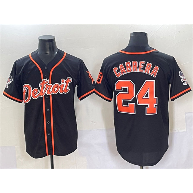 seanshop Detroit Tigers #24 Miguel Cabrera Black  With Patch Cool Base Stitched Jersey