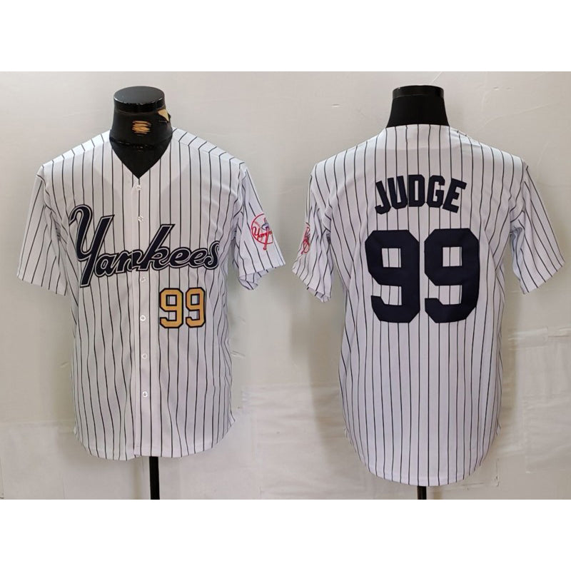 seanshop  New York Yankees #99 Aaron Judge White  Pinstripe Fashion Cool Base Jerseys 2
