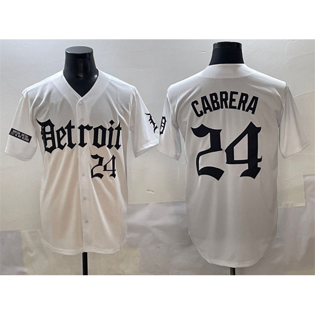 seanshop Detroit Tigers #24 Miguel Cabrera White  'Motor Gothic Edition' Vapor Premier Limited Stitched Jersey