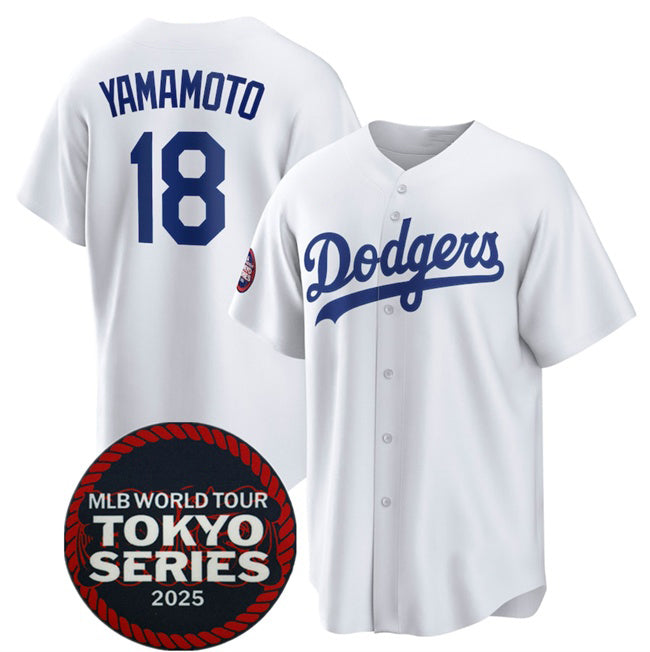 seanshop Los Angeles Dodgers #18 Yoshinobu Yamamoto White  2025 World Tour Tokyo Series Home Stitched Jersey