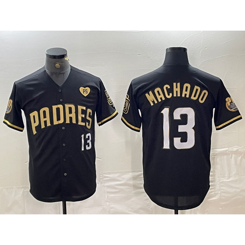 seanshop  San Diego Padres #13 Manny Machado Black Gold  With Patch Cool Base Stitched Jersey