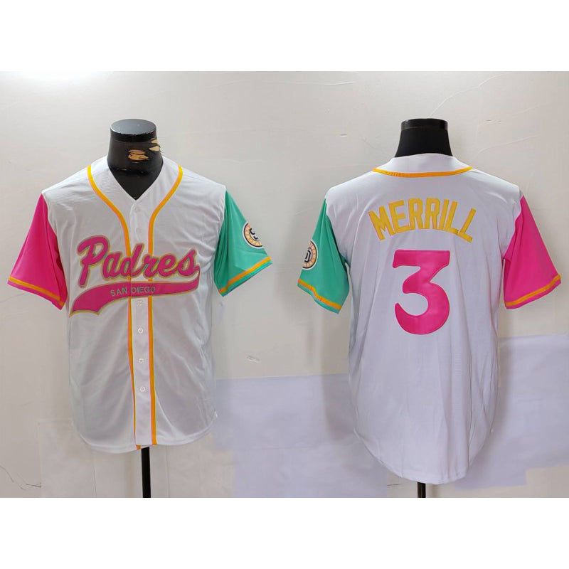 seanshop  San Diego Padres #3 Jackson Merrill White  NEW 2023 City Connect Cool Base Stitched Jersey