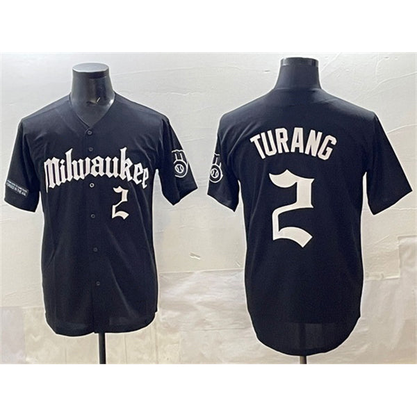 seanshop    Milwaukee Brewers #2 Brice Turang Black  'Gothic 414 Shadows Edition' Vapor Premier Limited Stitched Jersey