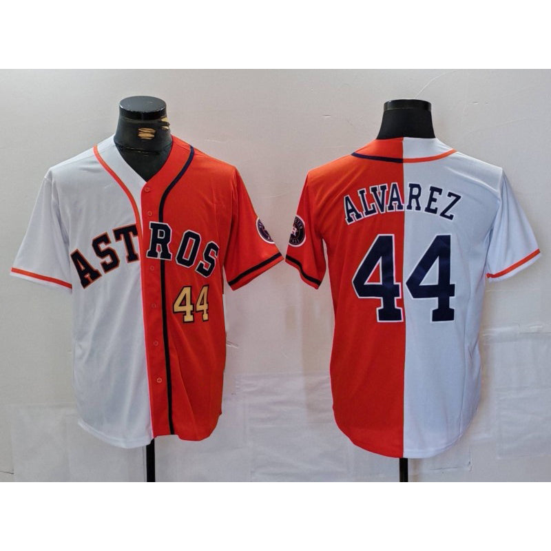 seanshop Houston Astros #44 Yordan Alvarez Number White Orange  Split Stitched Jersey