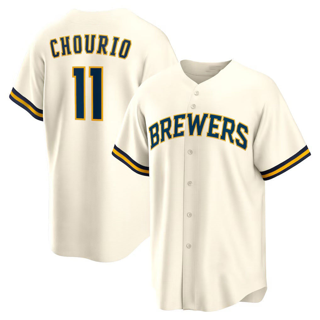 seanshop    Milwaukee Brewers #11 Jackson Chourio Cream  Home Replica Jersey