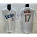 seanshop Los Angeles Dodgers #17 Shohei Ohtani White Green  Stitched Cool Base Jersey 2
