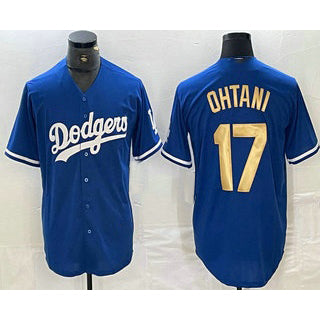seanshop Los Angeles Dodgers #17 Shohei Ohtani Blue Gold  Stitched Cool Base Jersey 2