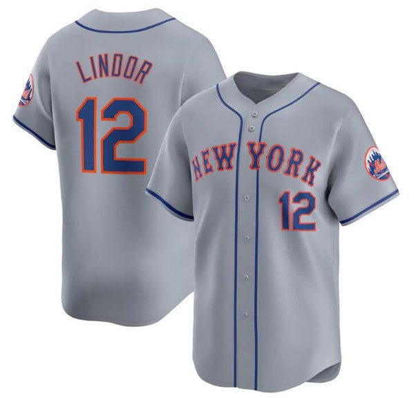 seanshop  New York Mets #12 Francisco Lindor 2024 Gray  Away Limited Stitched Jersey