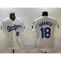 seanshop Los Angeles Dodgers #18 Yoshinobu Yamamoto White  2024 World Series With Fernando Memorial Patch Home Limited Stitched Jersey 2