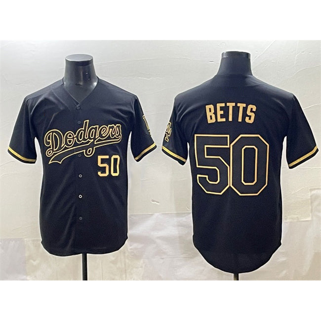 seanshop Los Angeles Dodgers #50 Mookie Betts Black Gold  Limited Stitched Jersey