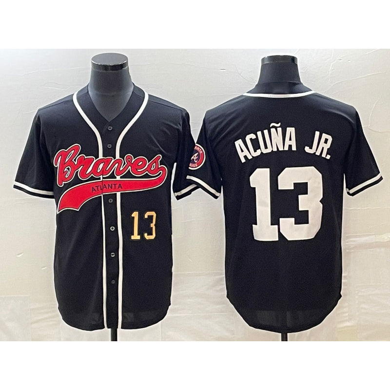 seanshop Atlanta Braves #13 Ronald Acuna Jr Number Black  Cool Base Stitched Jersey