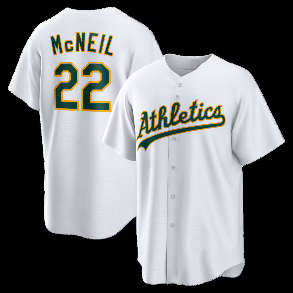 seanshop  Oakland Athletics  #22 Jeff McNeil White  Home Replica Jersey